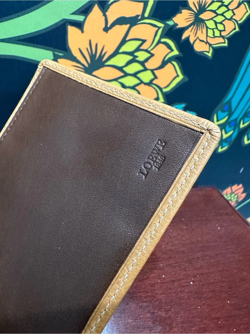 Loewe French Layout Unisex Camel Leather Money Clip Wallet Made in Spain